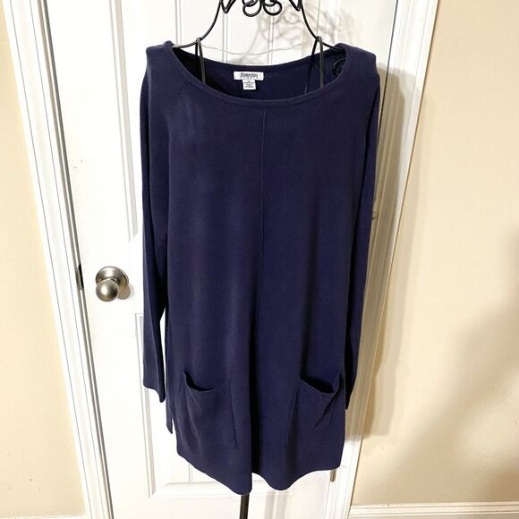 Hampshire Studio Sweater Women’s Extra Large Navy Pullover Long Length SOFT - Picture 3 of 9